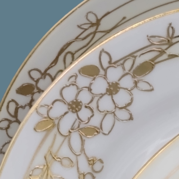 Nippon Antique Cherry Blossom Gold Moriage Bread Butter Plates Set 6 Maruki Vtg - Picture 5 of 16